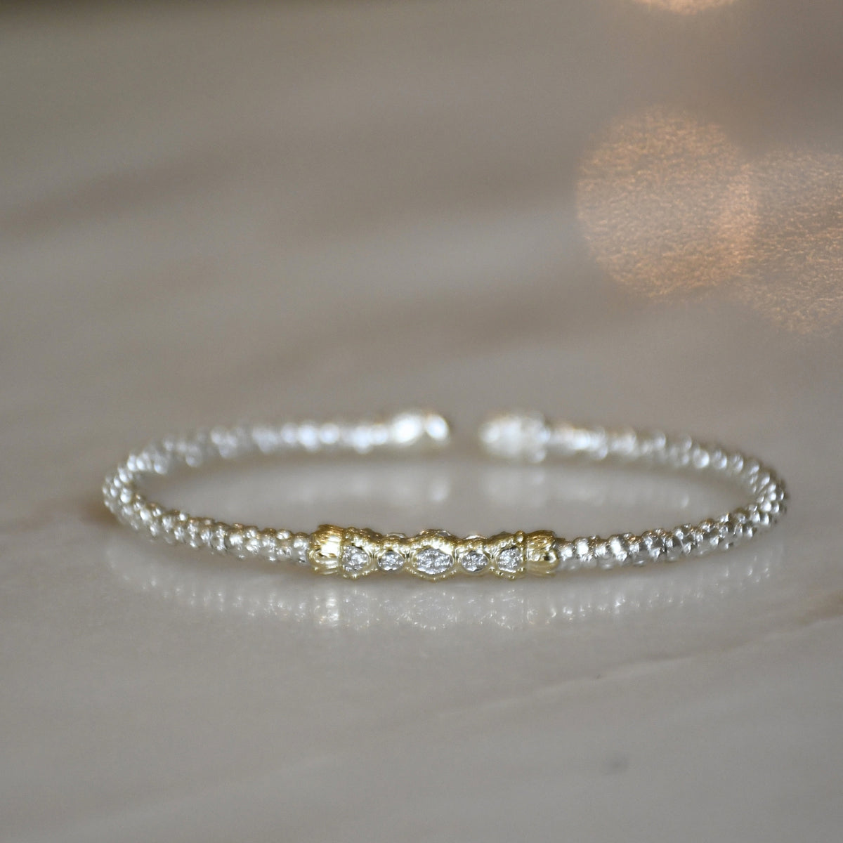 14ky/Sterling Silver Open Cuff Bangle Bracelet