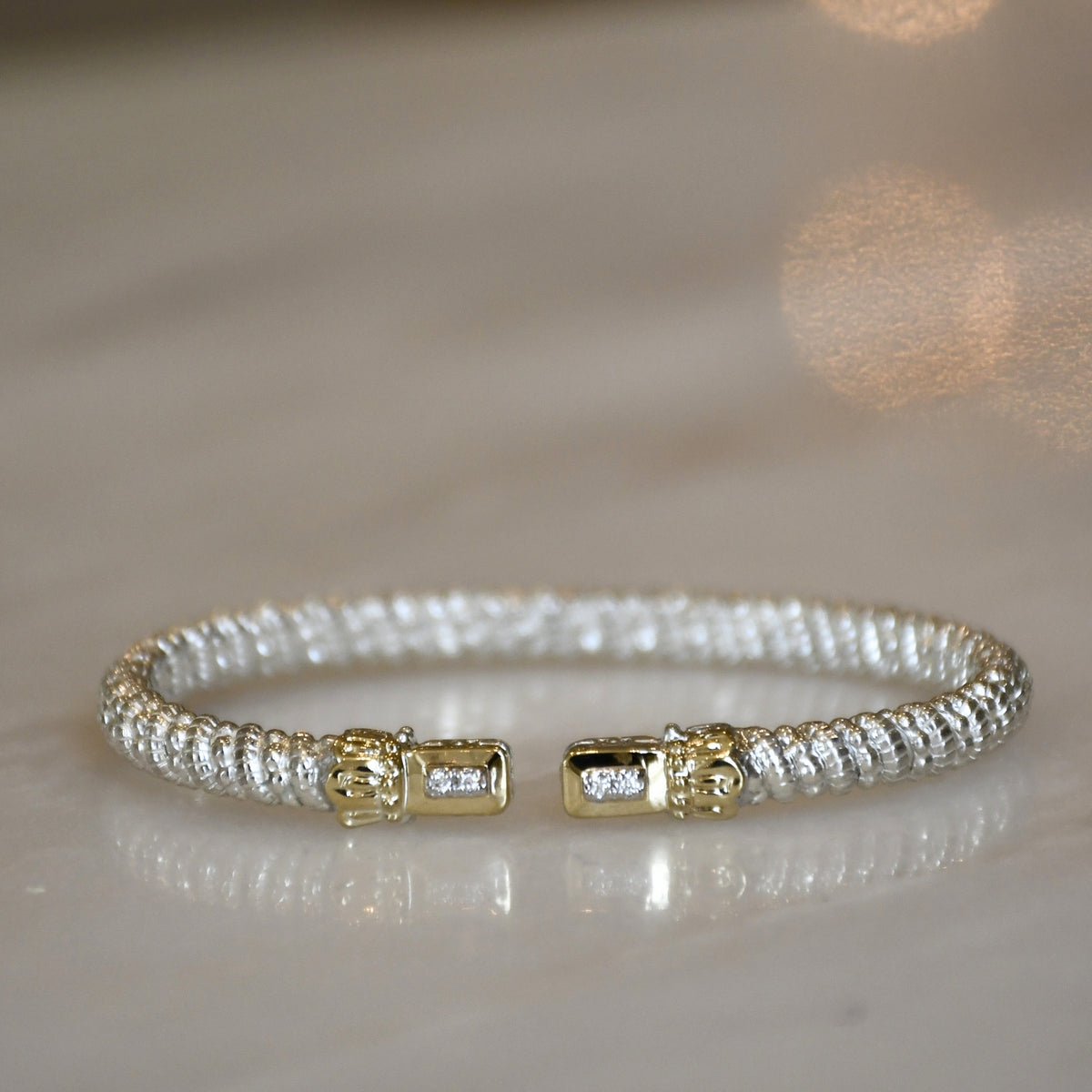 14KY/Sterling Silver Open Bangle Bracelet