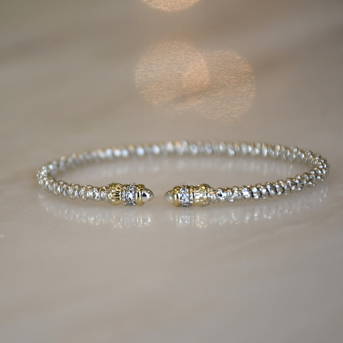 14ky/Sterling Silver Open Bangle Bracelet