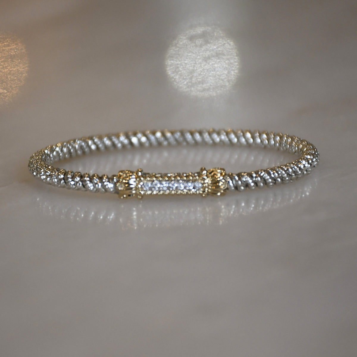 14KY/Sterling Silver Closed Bangle Bracelet