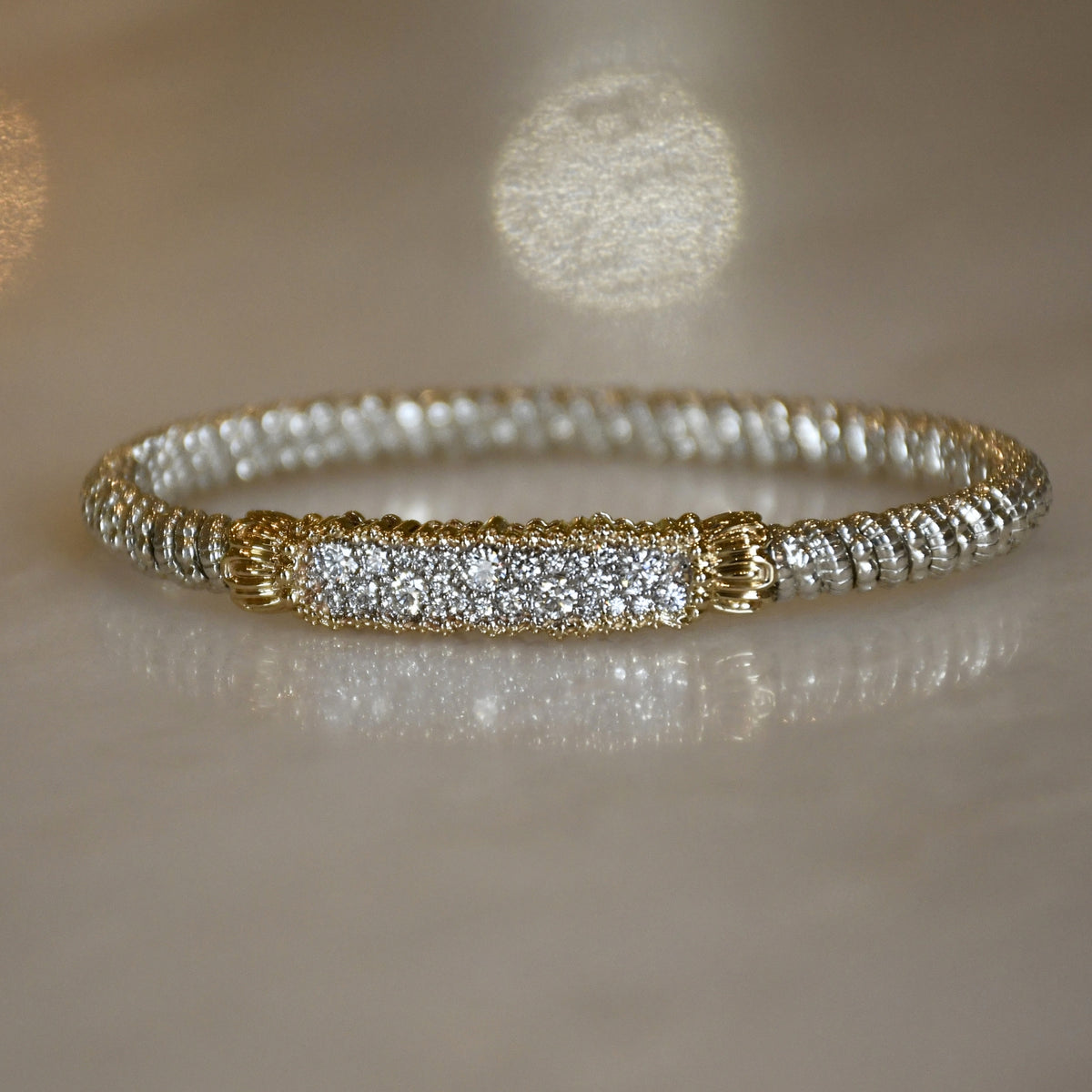 14KY/SS DIAMOND CLOSED BANGLE BRACELET