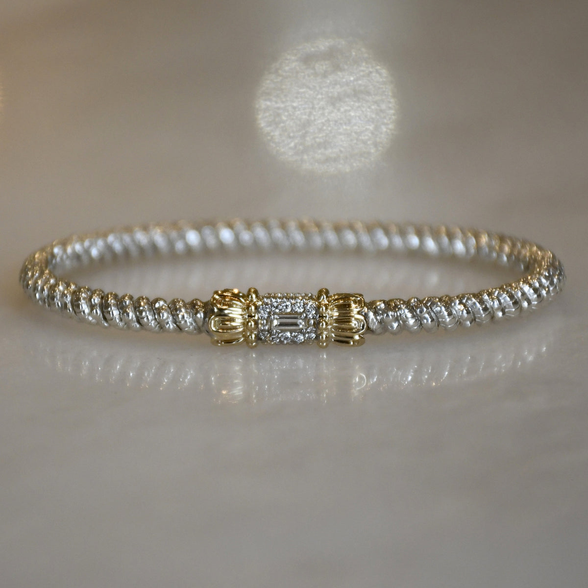 14KY/SS DIAMOND CLOSED BANGLE BRACELET