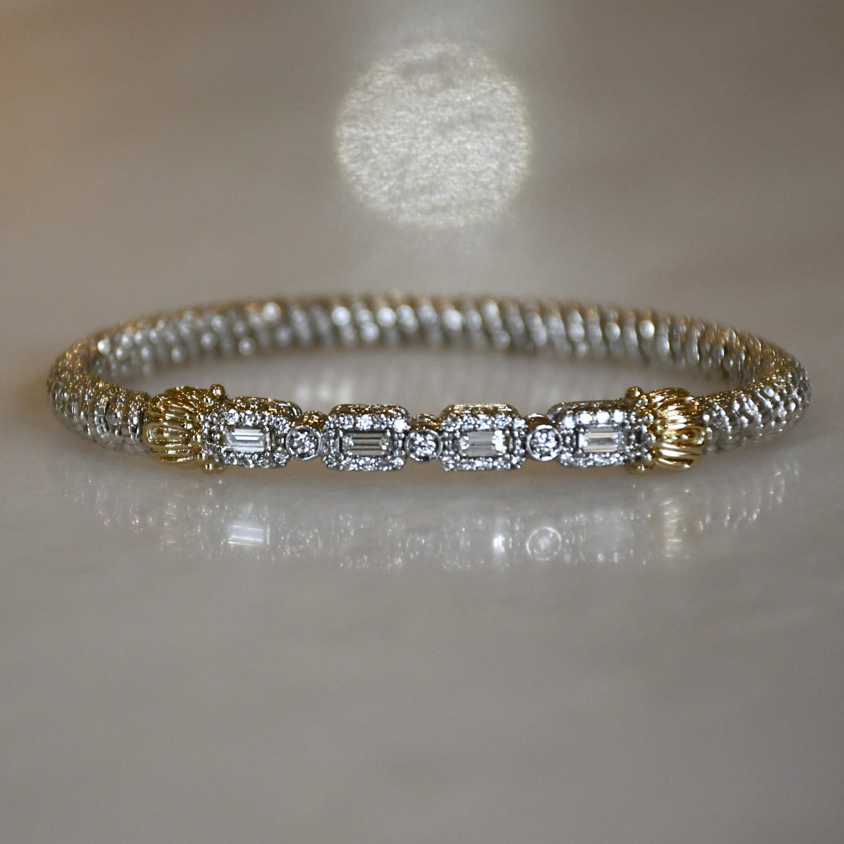 14KY/SS DIAMOND CLOSED BANGLE BRACELET