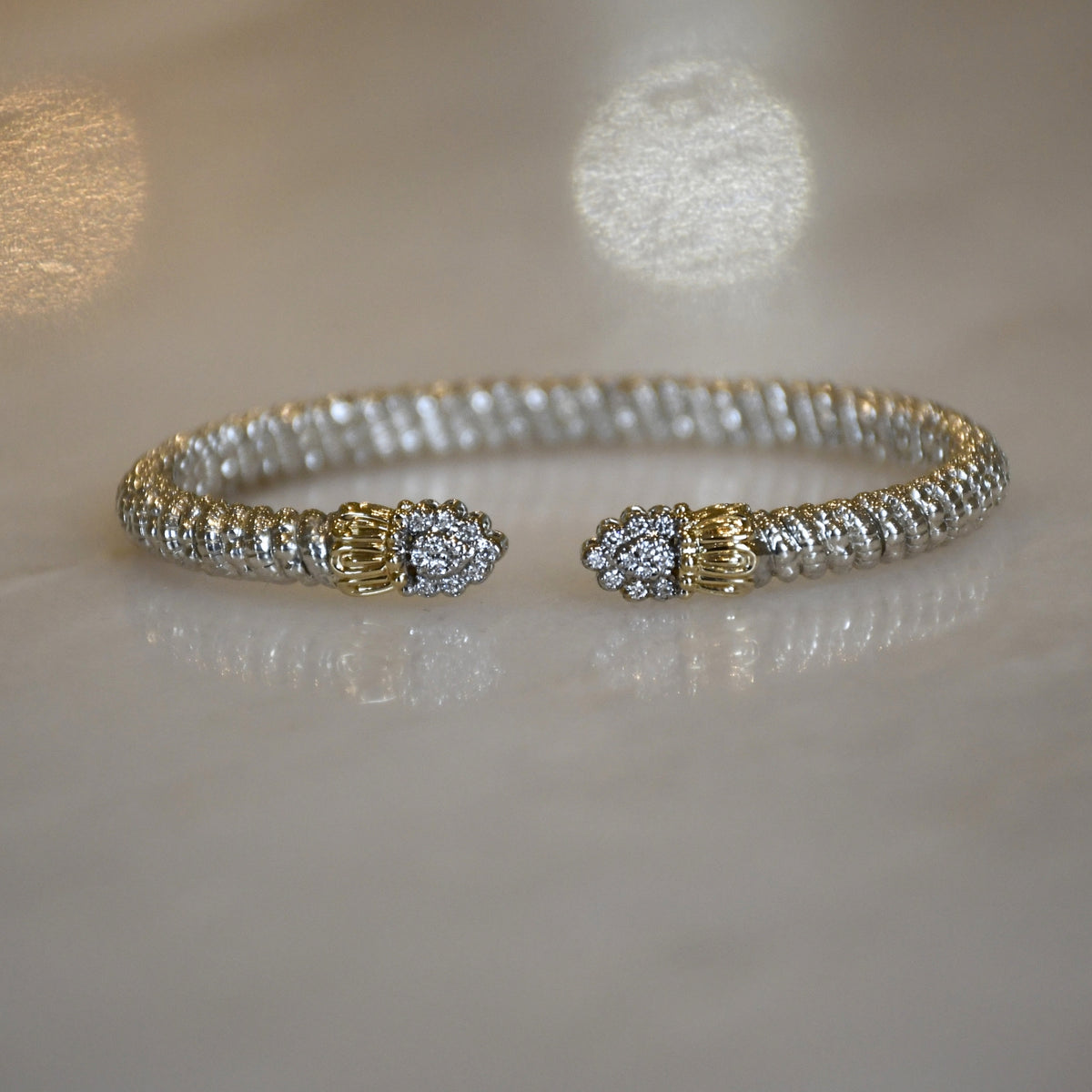14KY/SS DIAMOND BANGLE BRACELET