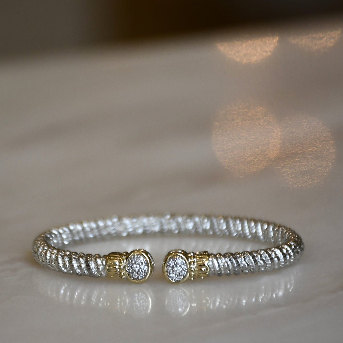 14KY/Sterling Silver Open Bangle Bracelet