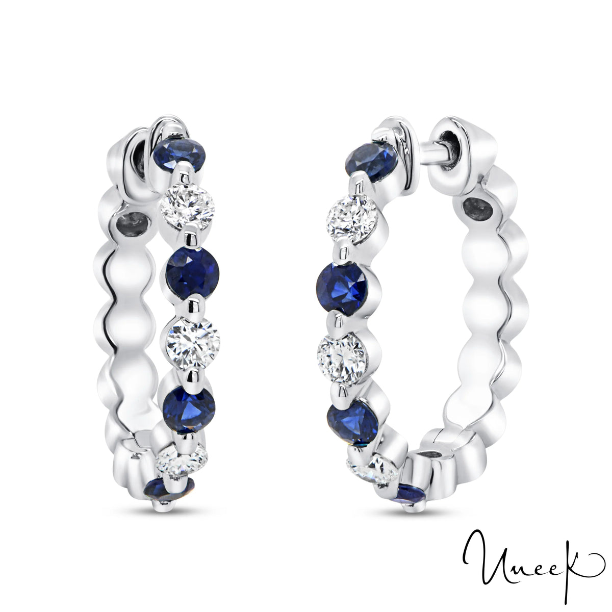 Diamond & Blue Sapphire Hoop Earrings