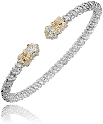 14KY/SS DIAMOND OPEN BANGLE BRACELET