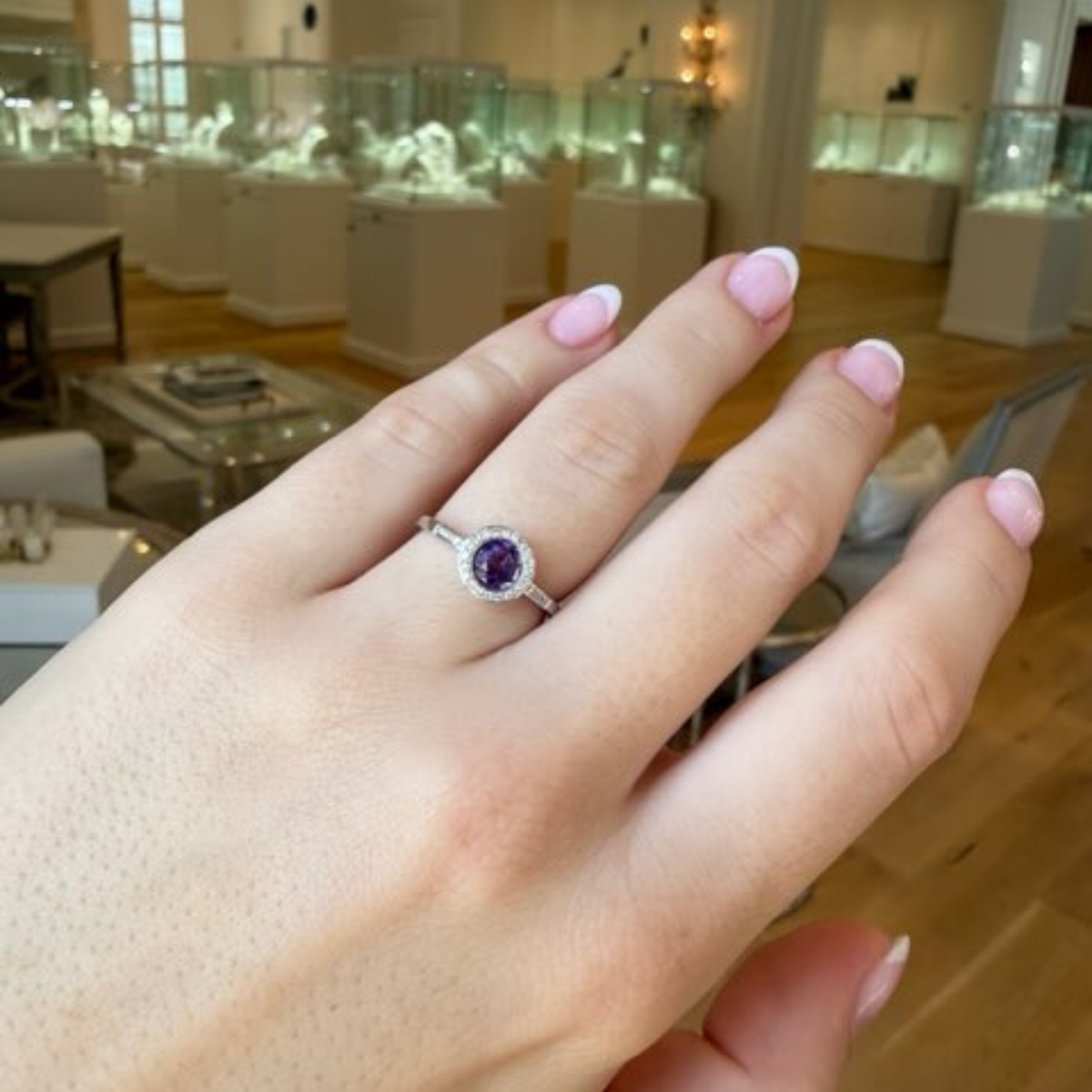Amethyst & Diamond Halo Ring