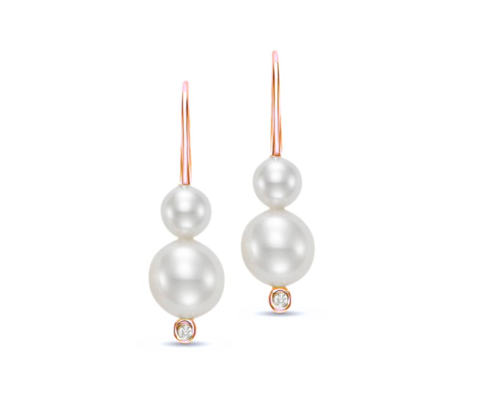 18K Yellow Gold White Freshwater Pearl Dangle Earrings