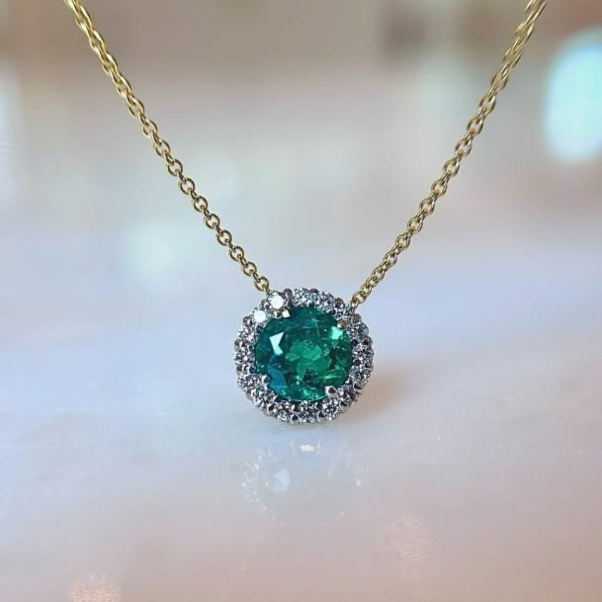 Diamond & Round Emerald Pendant