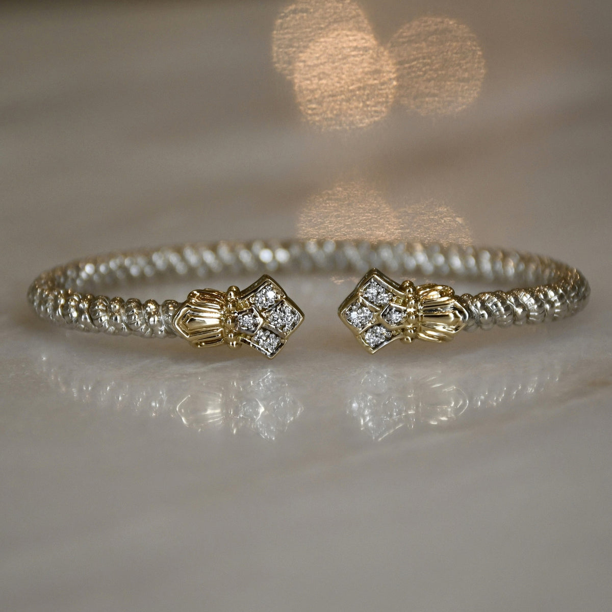14ky/Sterling Silver Open Bangle Bracelet