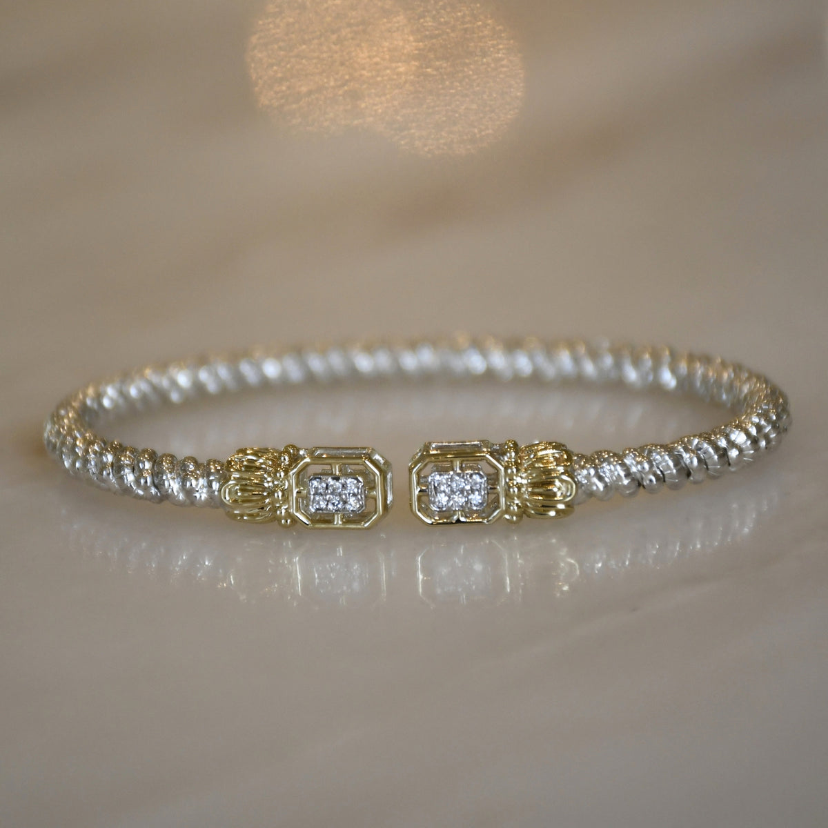 14ky/Sterling Silver Open Bangle Bracelet