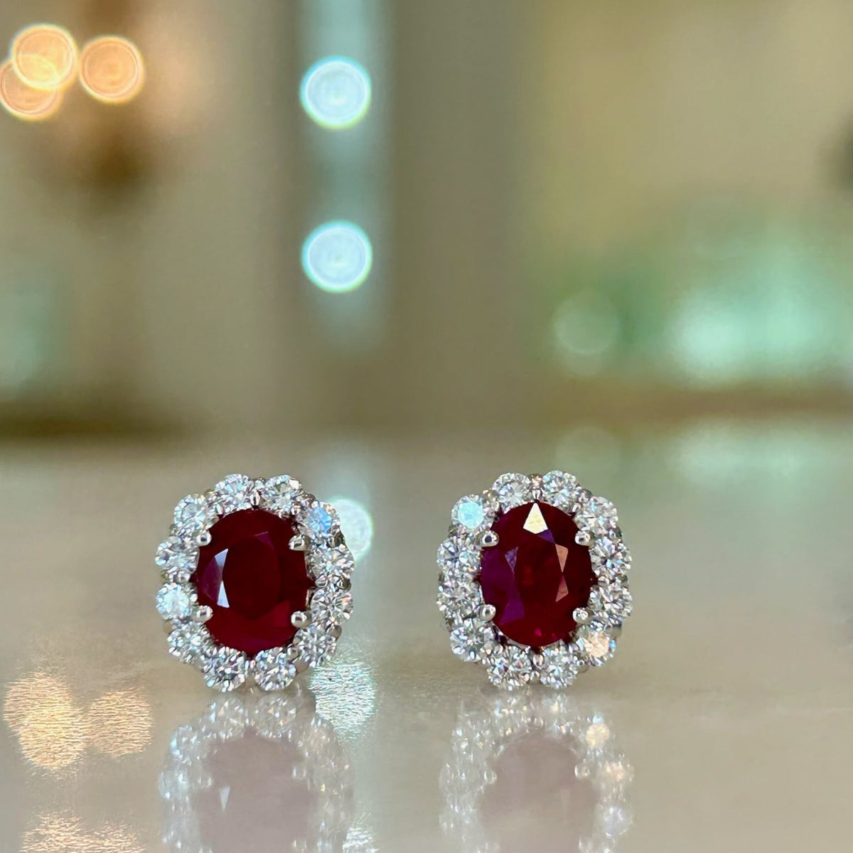 Oval Ruby & Diamond Stud Earrings
