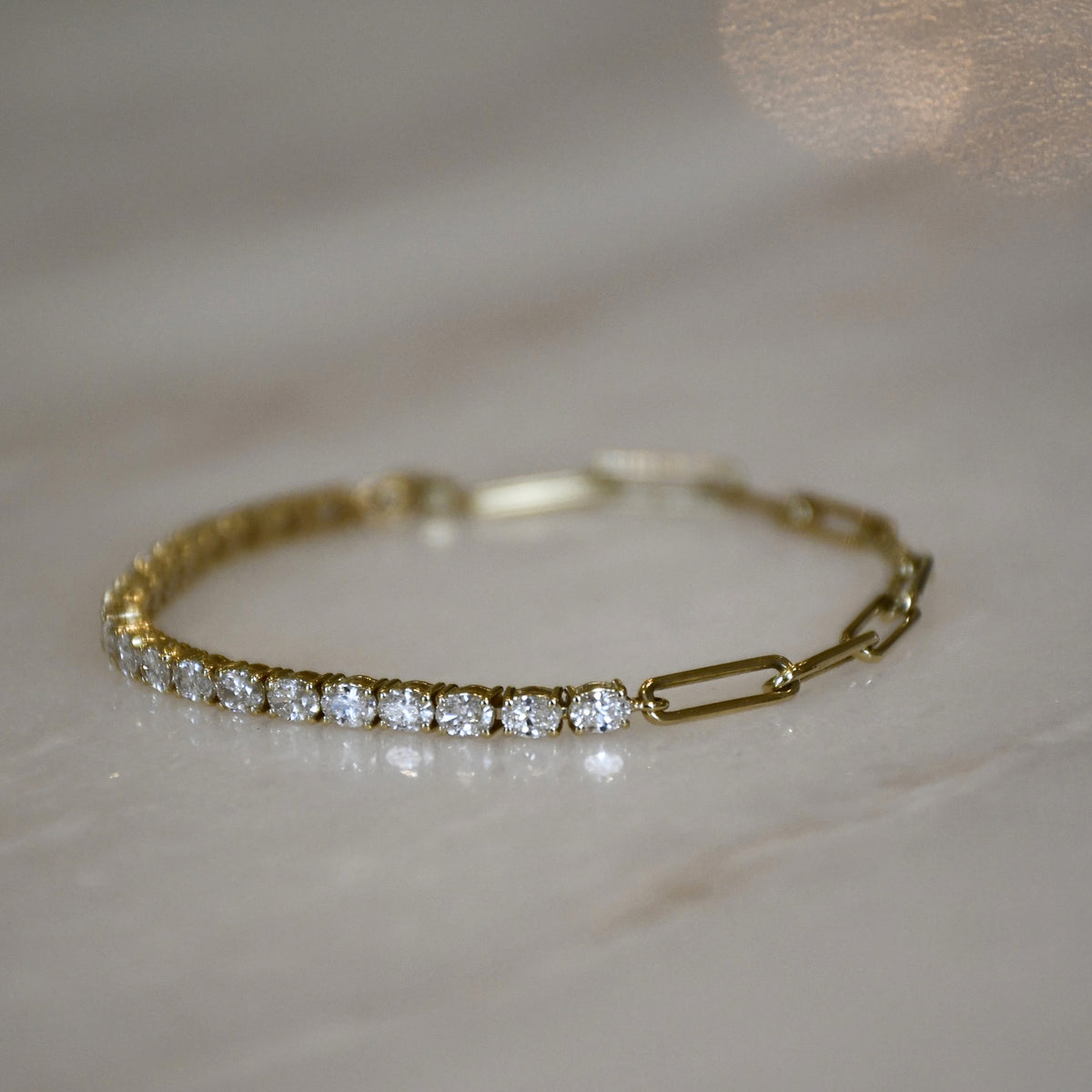 Lab Grown Tennis and Paperclip Bracelet
