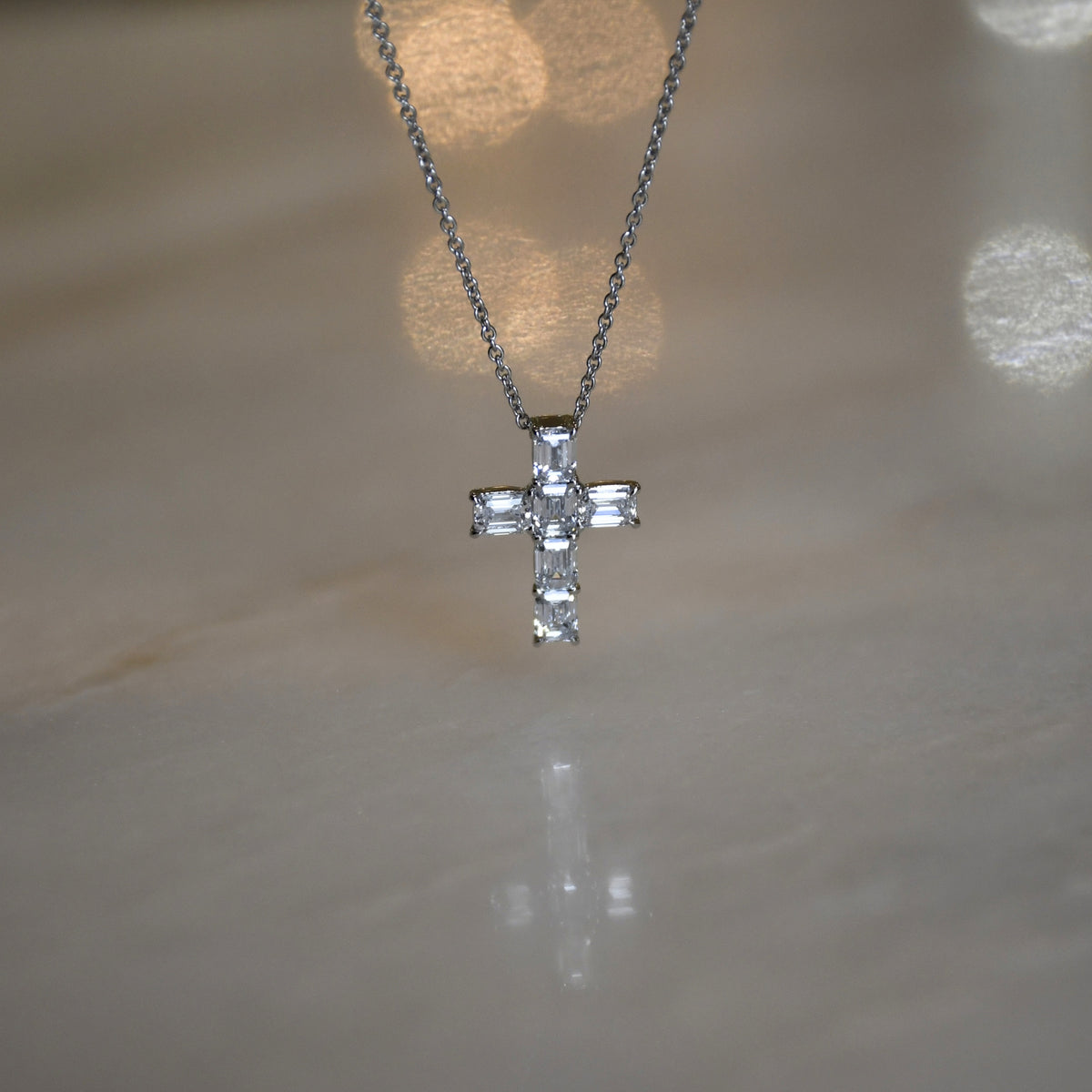 Lab Grown Emerald Cut Diamond Cross Pendant