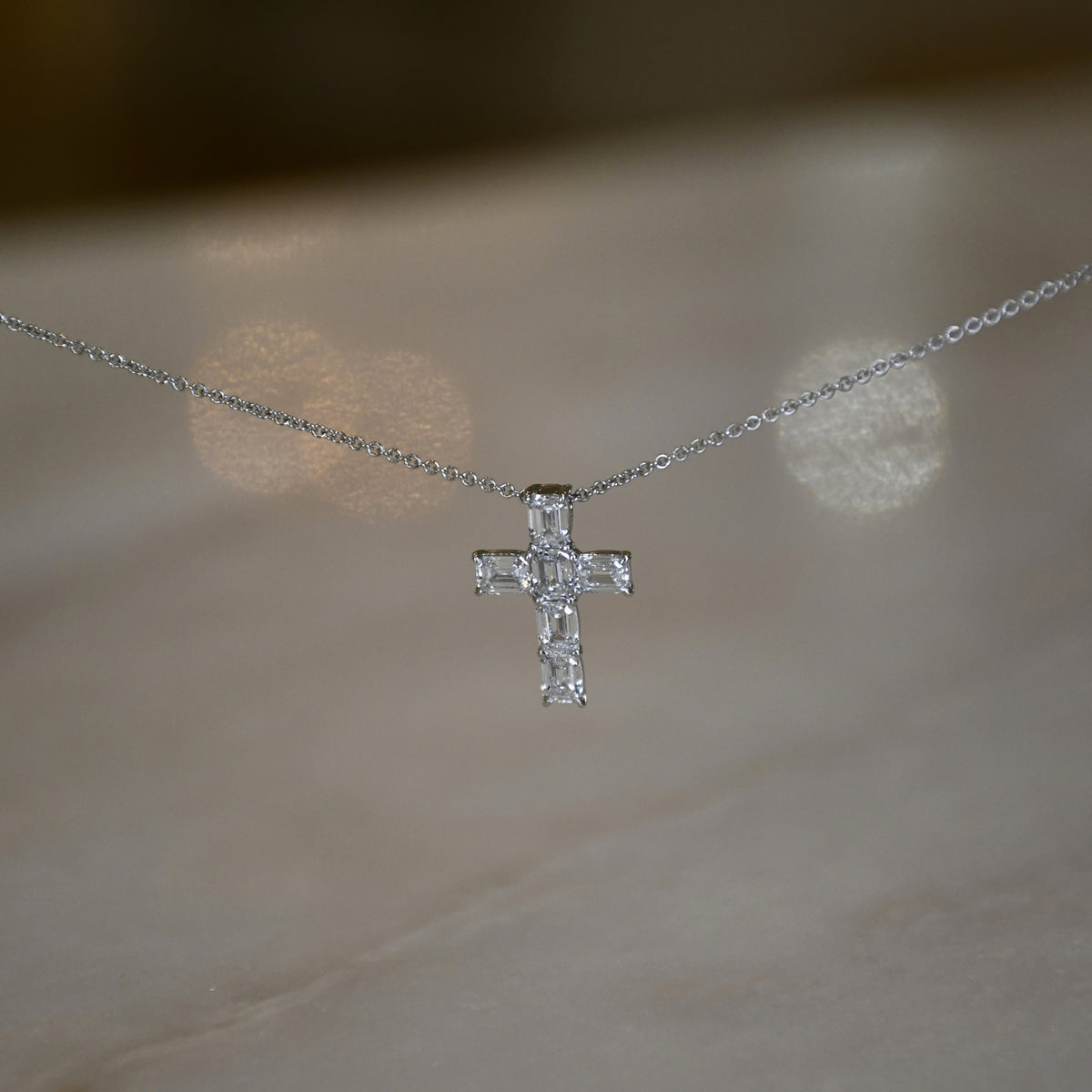 Lab Grown Emerald Cut Diamond Cross Pendant