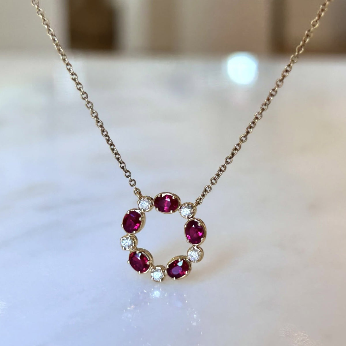 Diamond & Ruby Circle Necklace