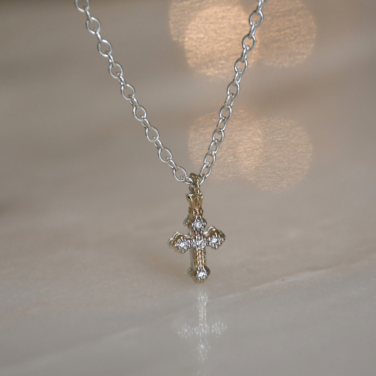 14ky/Sterling Silver Cross Necklace
