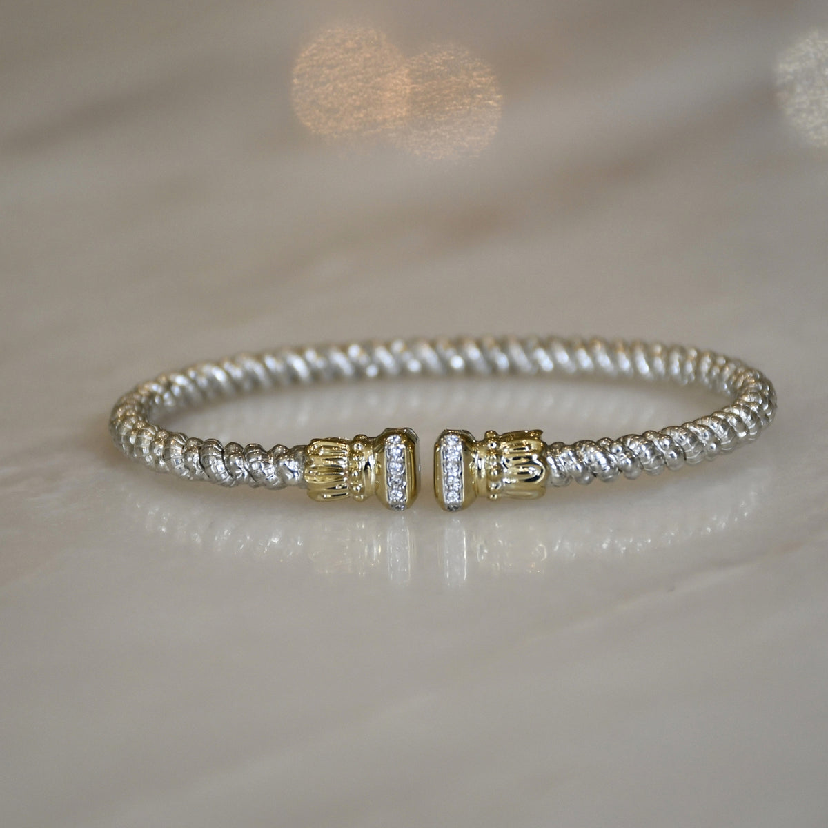 14ky/Sterling Silver Open Bangle Bracelet