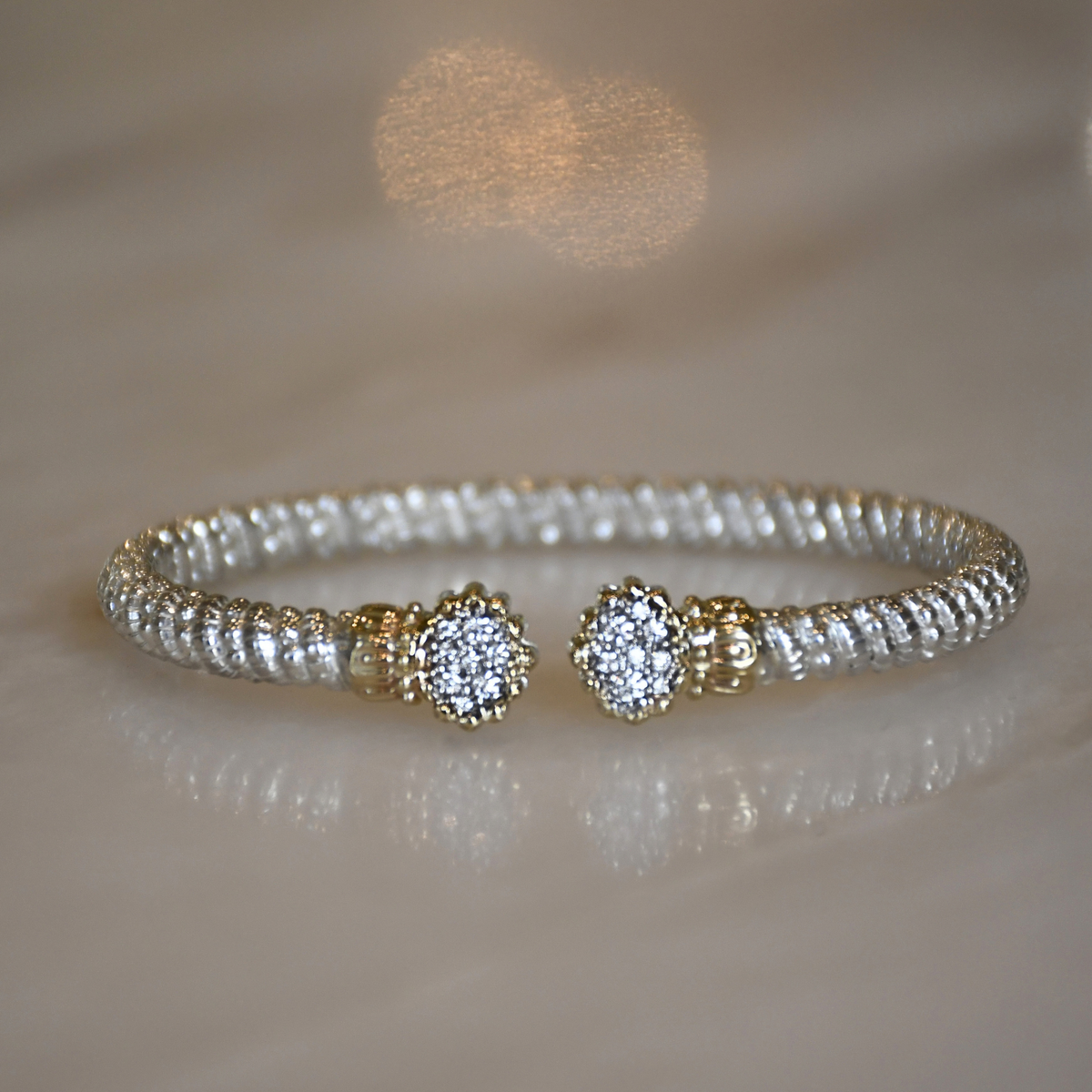 14ky/Sterling Silver Open Bangle Bracelet