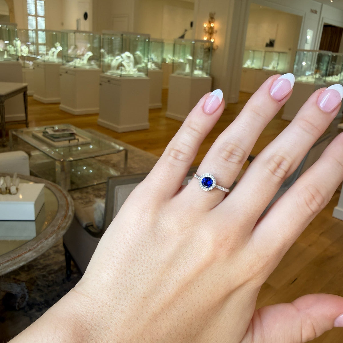 Sapphire Corundum & Diamond Halo Ring