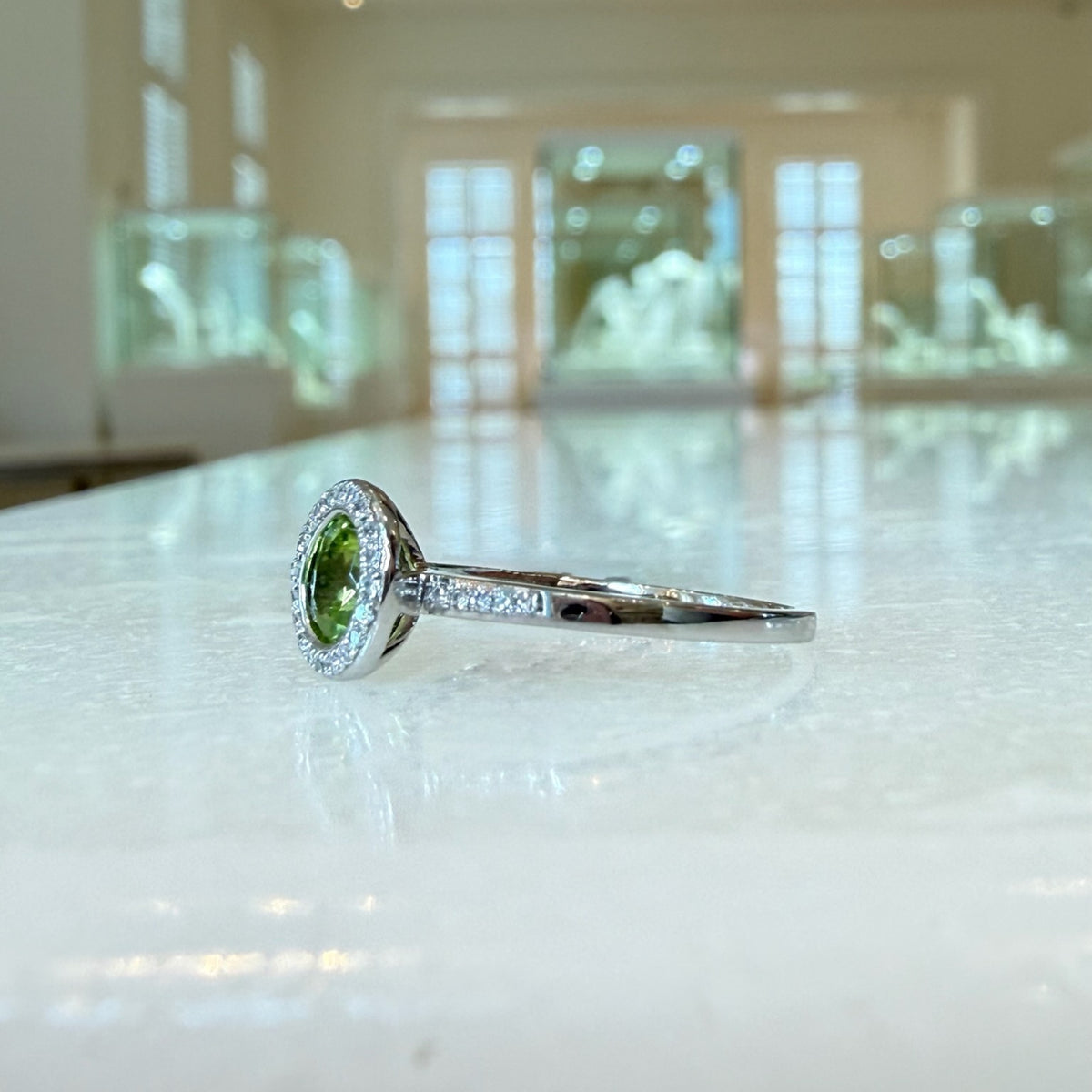 Peridot & Diamond Halo Ring