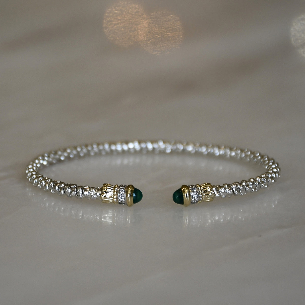 14ky/Sterling Silver Open Bangle Bracelet