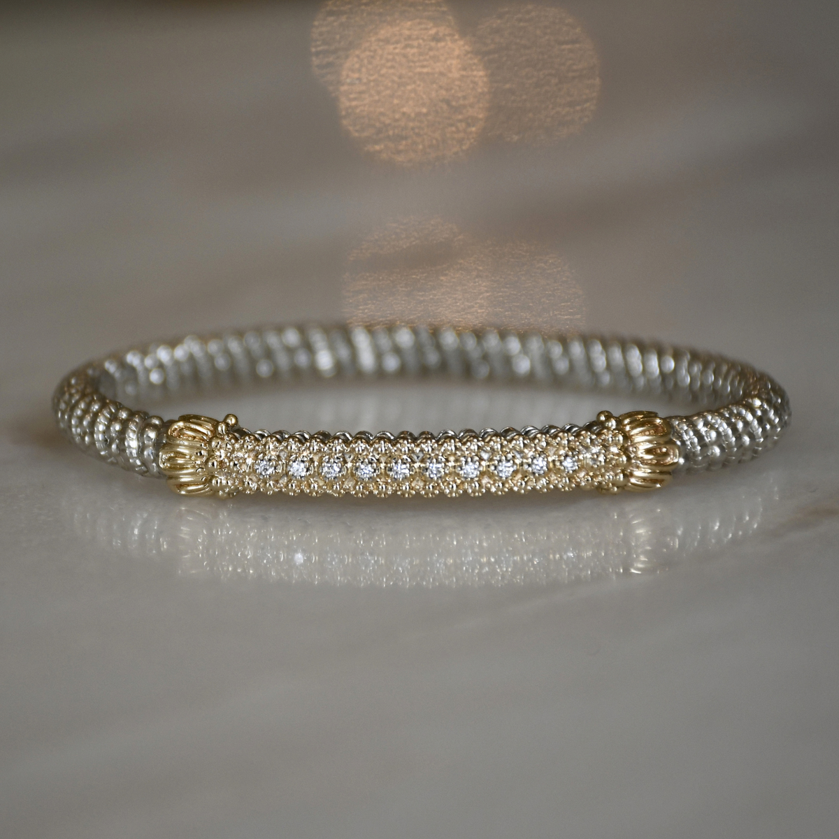 14KY/SS DIAMOND BANGLE BRACELET