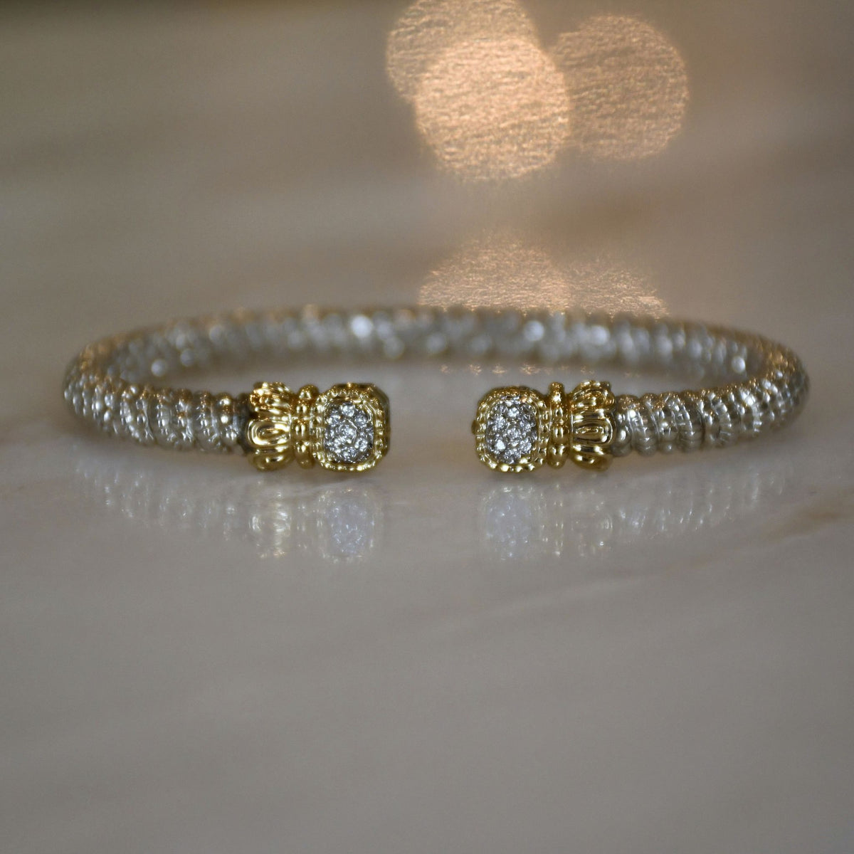 14Ky/SS Diamond Open Bangle Bracelet