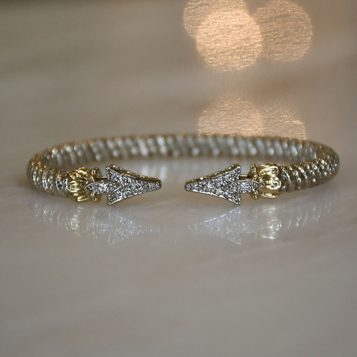 14ky/Sterling Silver Open Arrow Bangle Bracelet