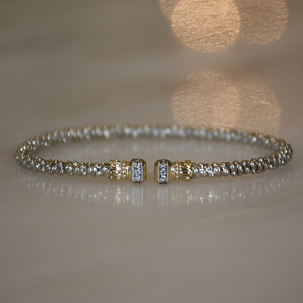 14ky/Sterling Silver Open Bangle Bracelet