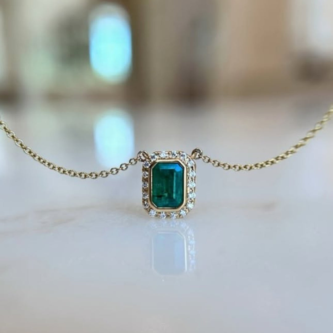 Emerald Cut Emerald & Diamond Necklace