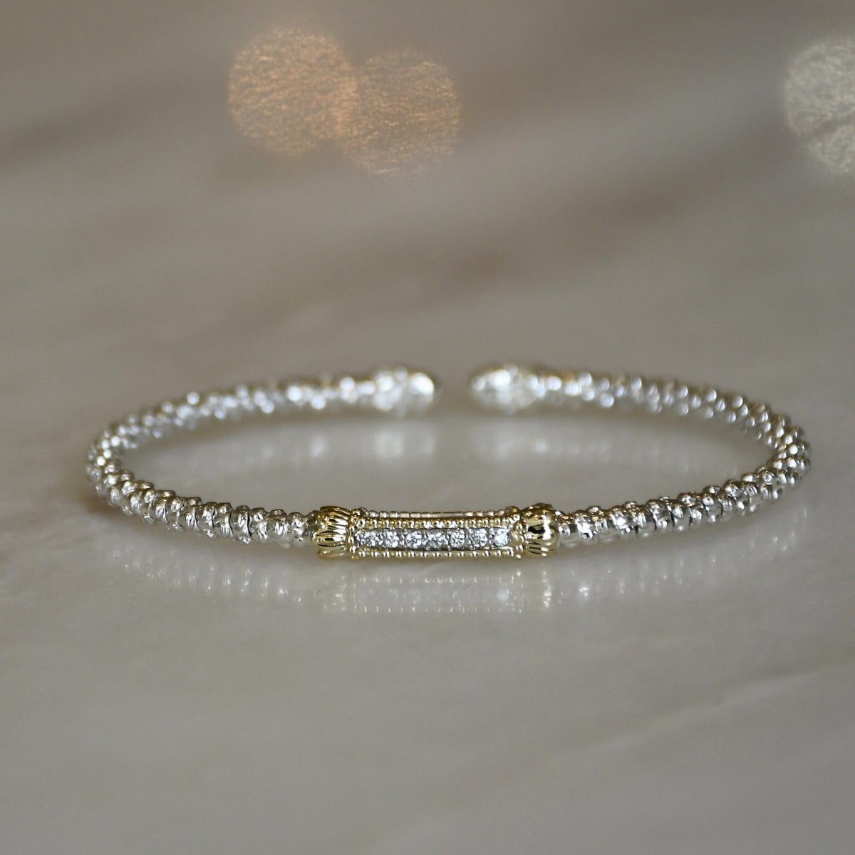 14ky/Sterling Silver Open Cuff Bangle Bracelet