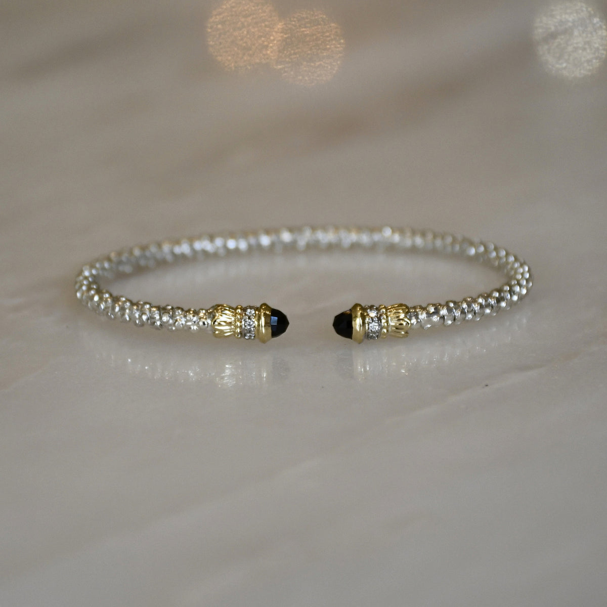 14ky/Sterling Silver Open Bangle Bracelet
