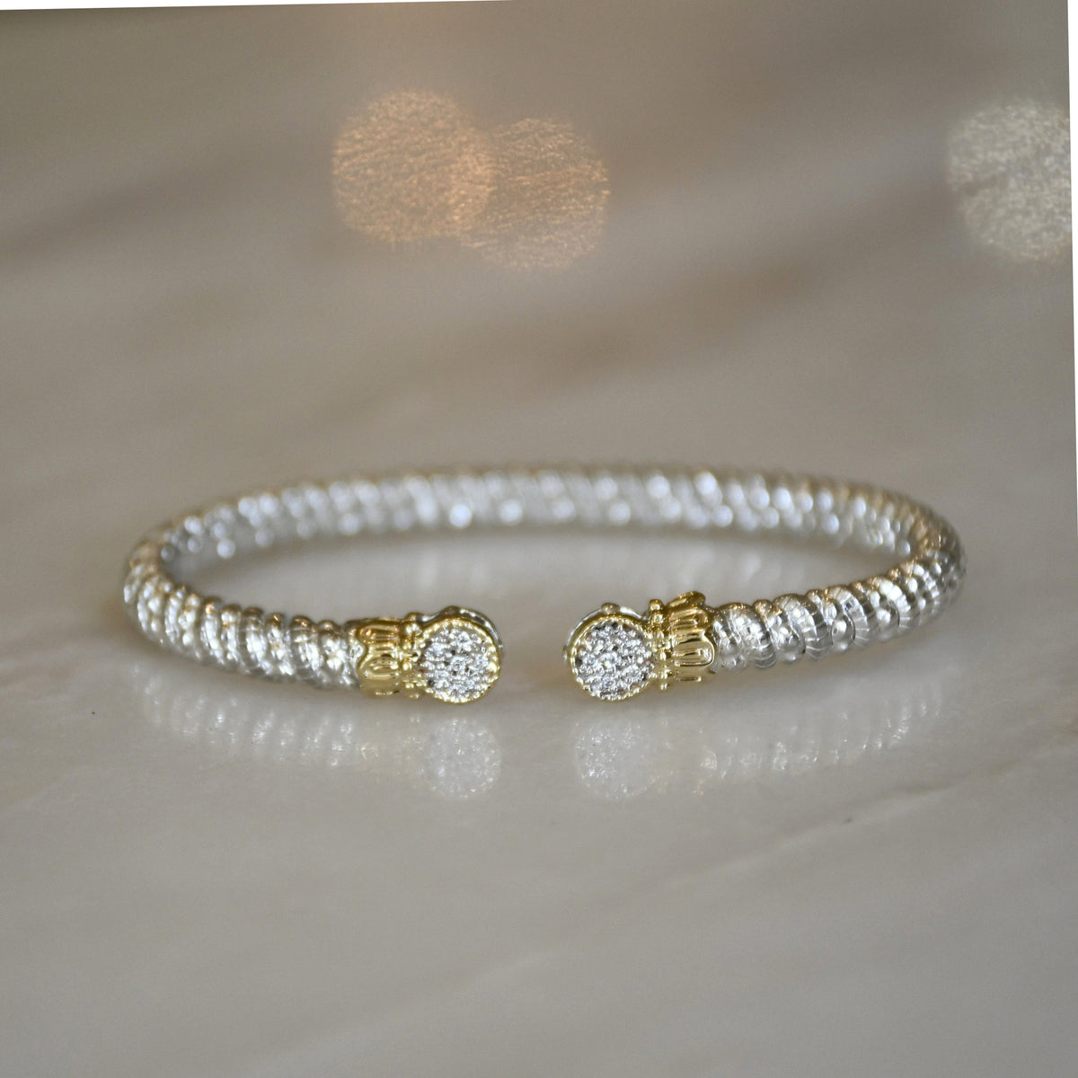 14ky/Sterling Silver Open Bangle Bracelet
