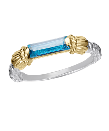 14KY/SS BLUE TOPAZ BAR STACKABLE RING