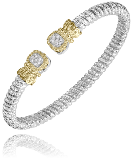 14Ky/SS Diamond Open Bangle Bracelet