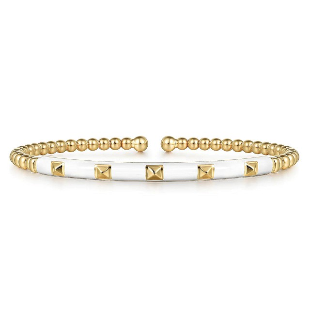 Beaded White Enamel Cuff