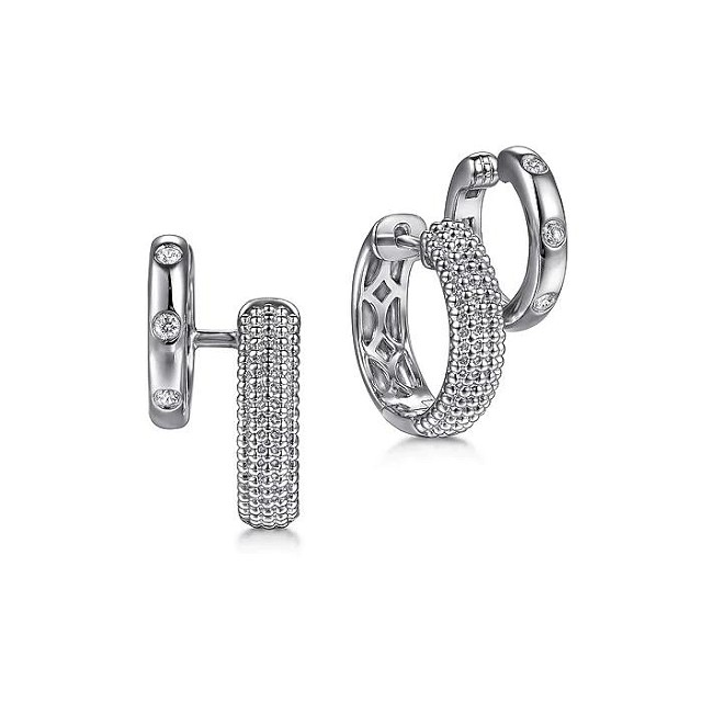 Mesh & White Sapphire Struggie Huggie Hoops