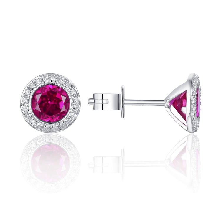 Red Corundum & Diamond Halo Earrings